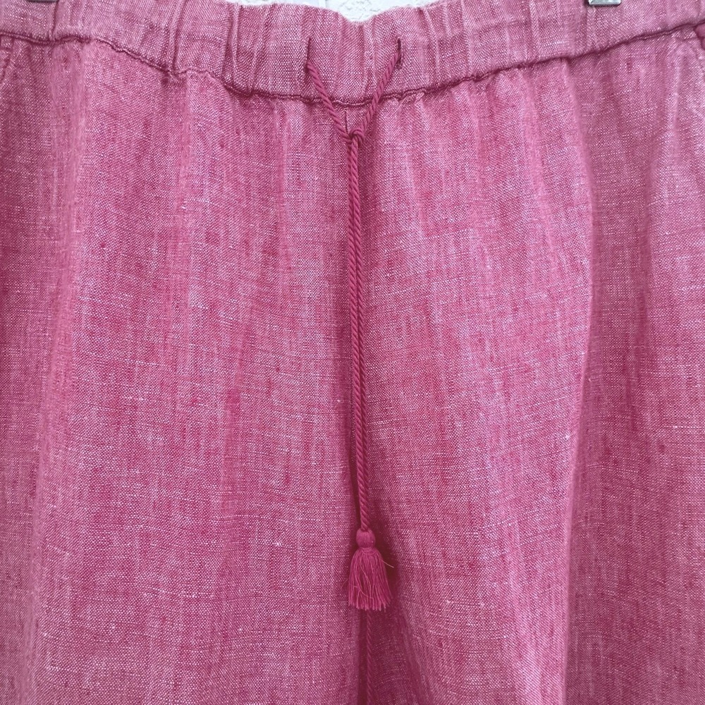 Talbots Coastal Resort Granny 100% Linen Pink Cropped Pants Sz. 12 Pom Pom Trim‎ - Picture 9 of 13